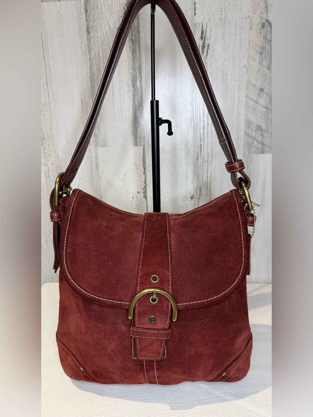 Coach Vintage SoHo Suede Duffle Bag in Deep Red Brass Hardware 2003 9482